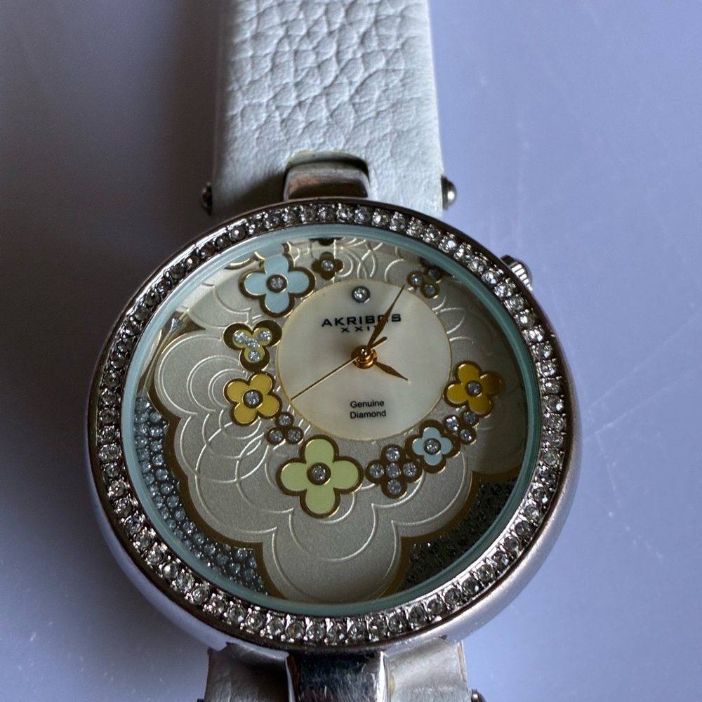 Akribos XXIV Silver Floral Diamond Watch - Picture 2 of 5